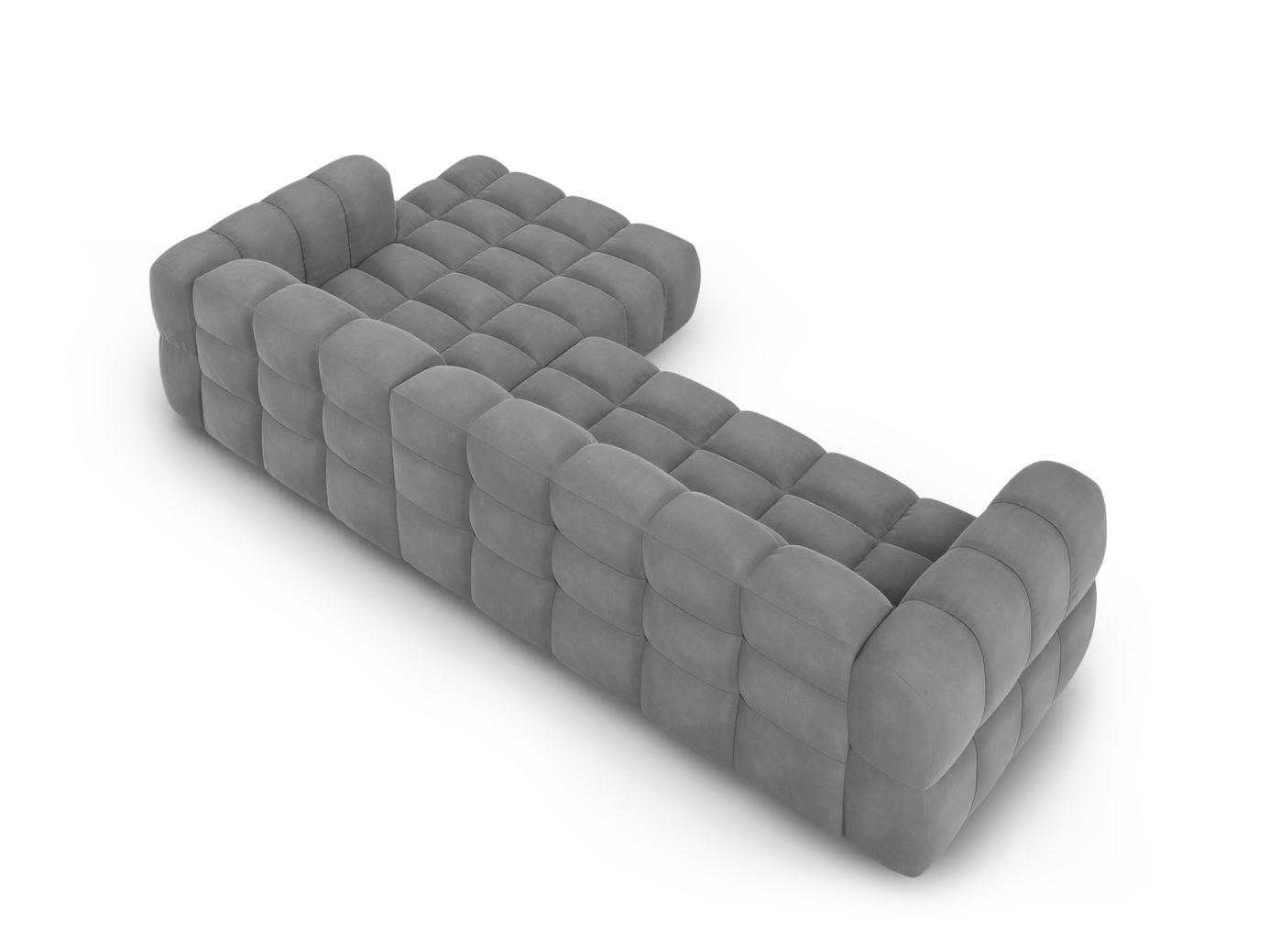 Cosmopolitan Design højrevendt velourmodulhjørnesofa, "Sky", 4-personers, 300 × 162 × 70 cm, Casino, sorte plastben