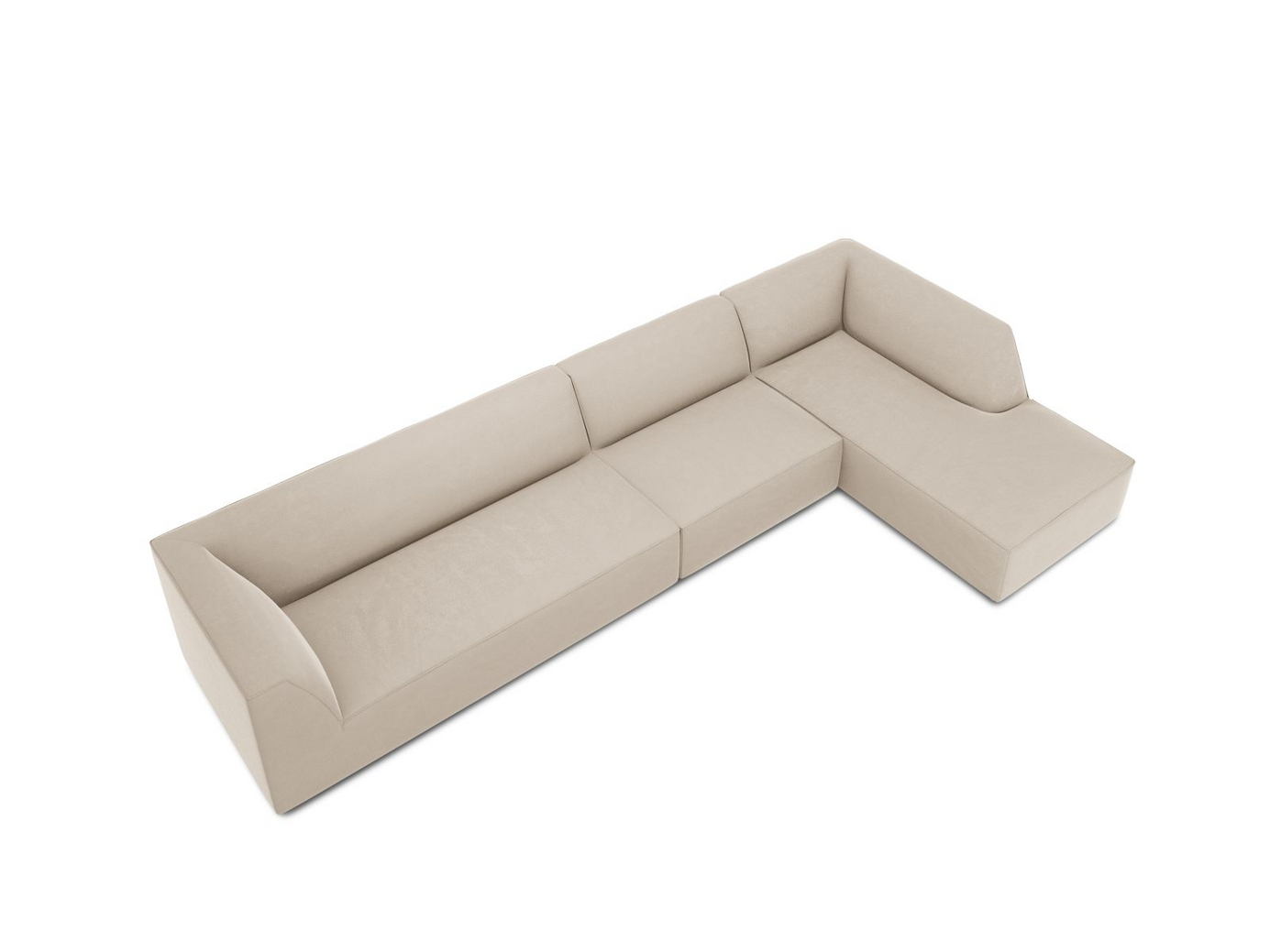 Cosmopolitan Design højrevendt velourmodulhjørnesofa, "Siena", 5-personers, 366 × 180 × 69 cm, Salvador, sorte plastben, Variant RC_L_44