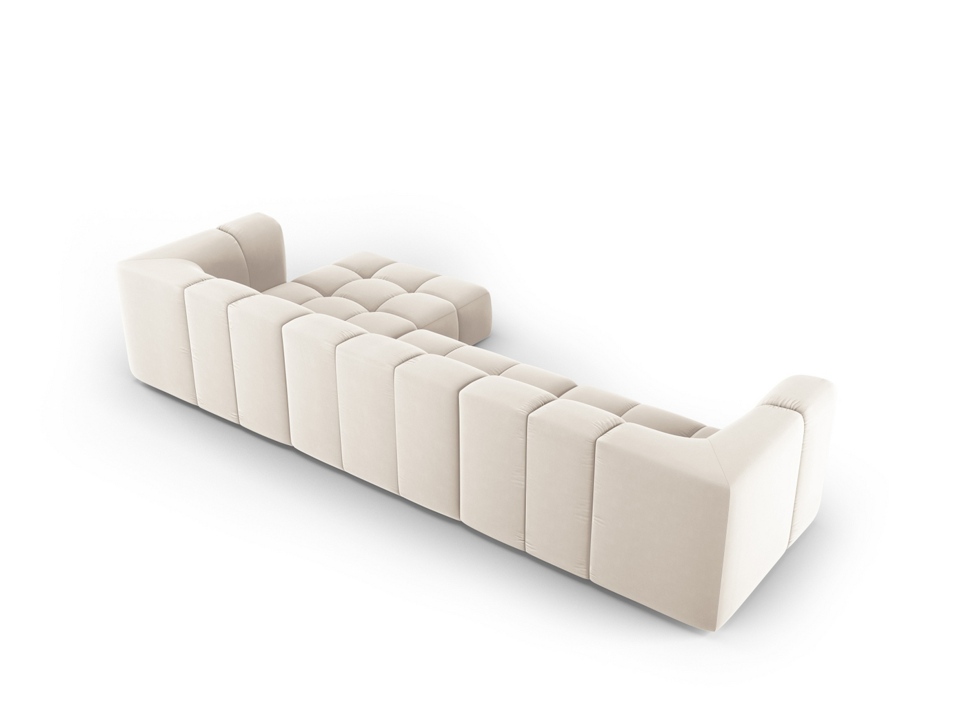 Cosmopolitan Design højrevendt velourmodulhjørnesofa, "Moritz", 5-personers, 316 × 160 × 70 cm, Bluvel, sorte plastben