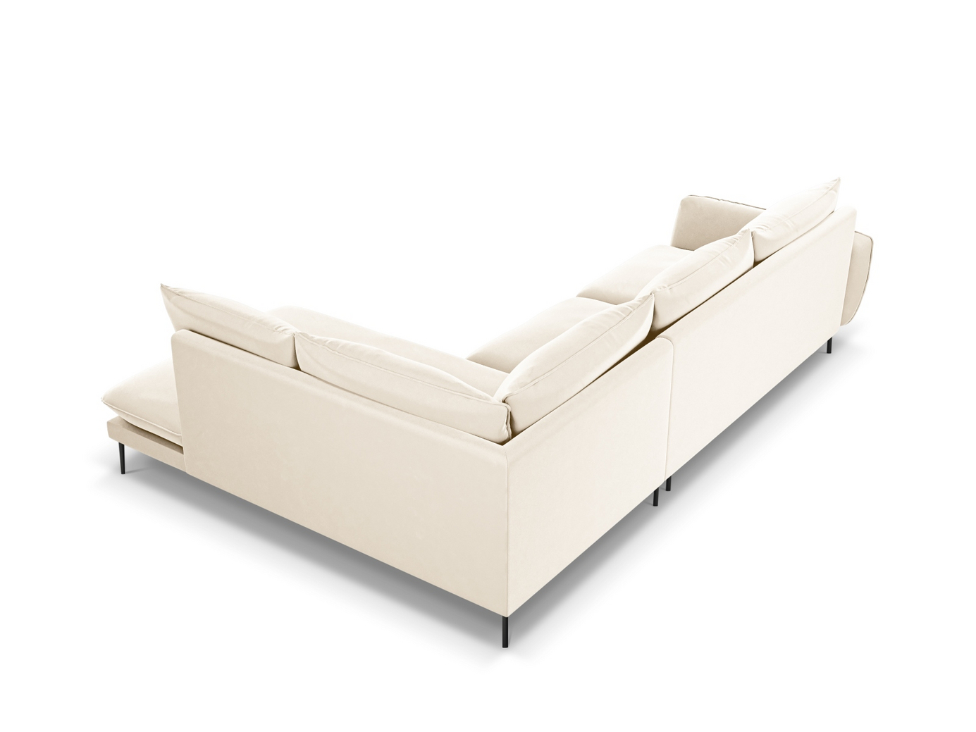 Cosmopolitan Design højrevendt velourhjørnesofa, "Vienna", 6-personers, 275 × 185 × 95 cm, Bluvel, sorte metalben
