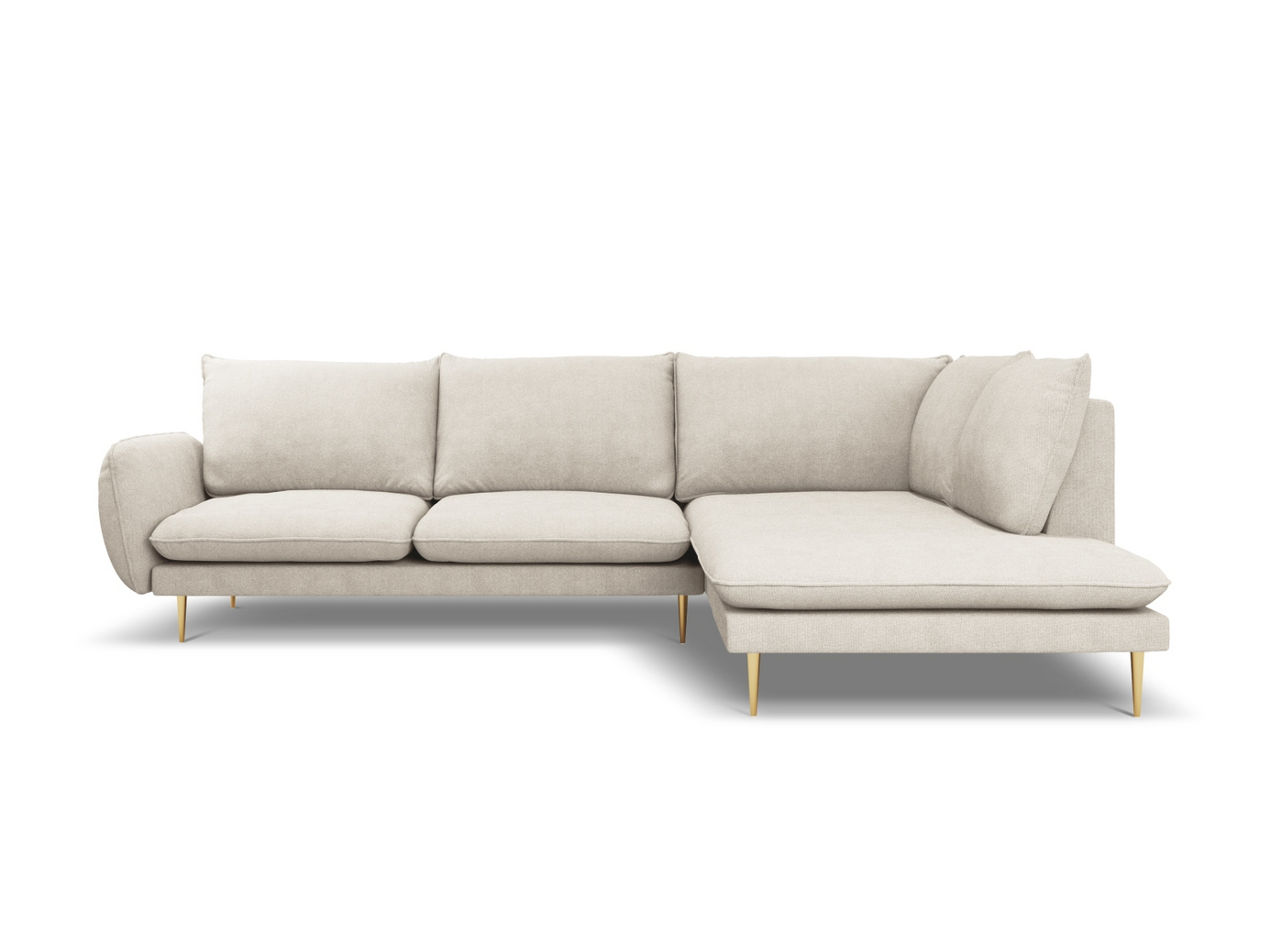 Cosmopolitan Design højrevendt hjørnesofa, "Vienna", 6-personers, 275 × 185 × 95 cm, Positano, guldfarvede metalben