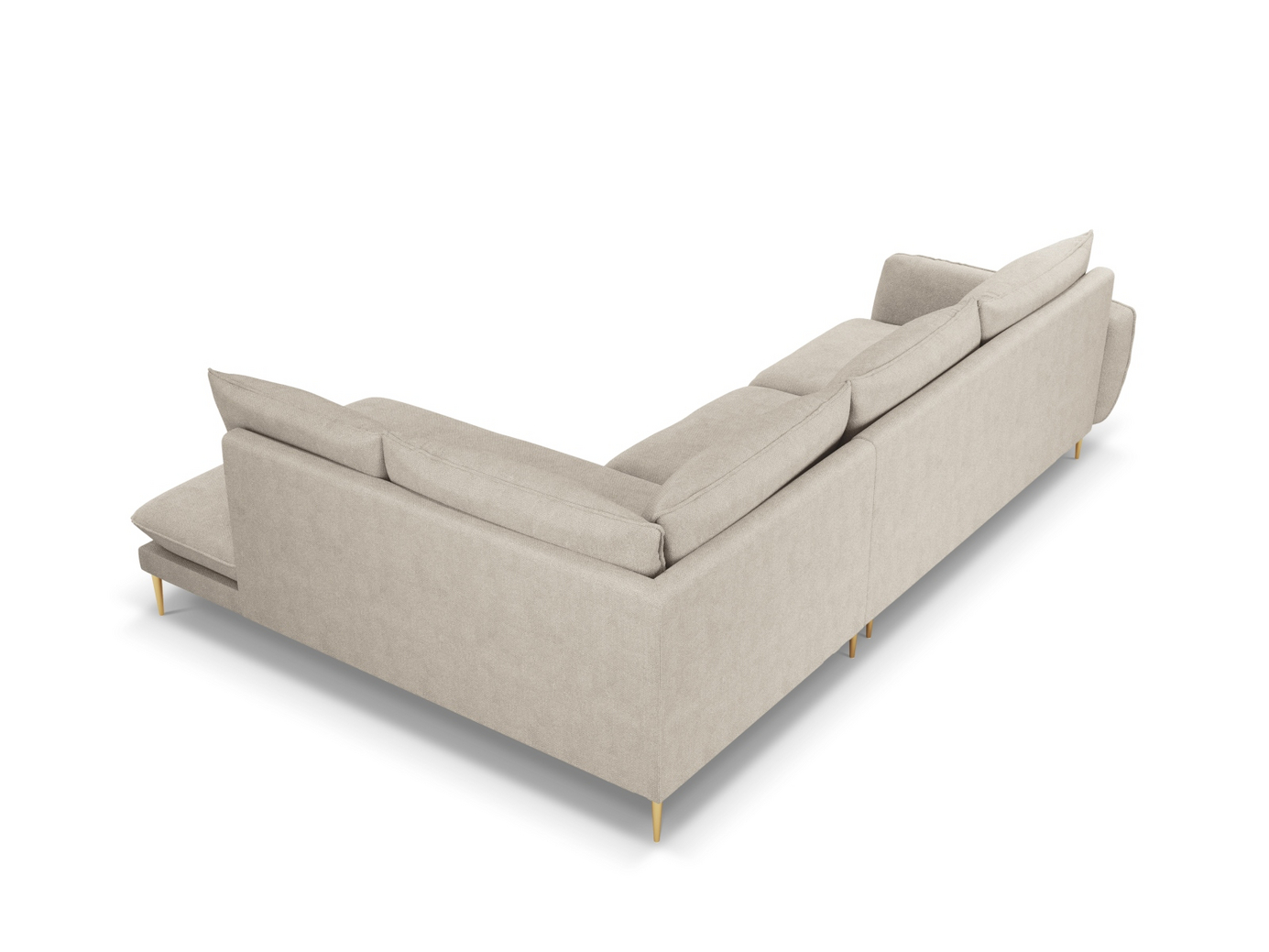 Cosmopolitan Design højrevendt hjørnesofa, "Vienna", 6-personers, 275 × 185 × 95 cm, Positano, guldfarvede metalben