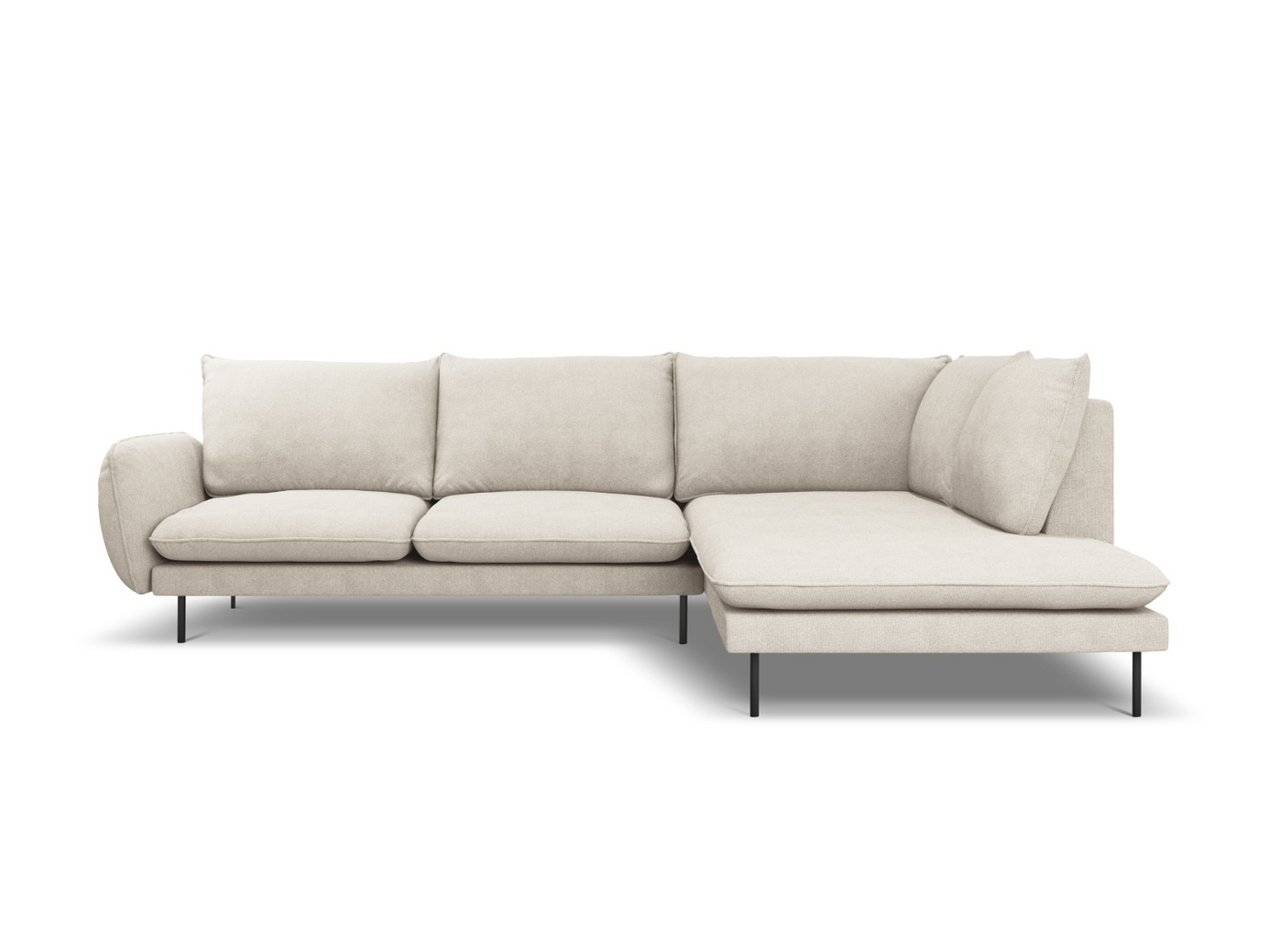 Cosmopolitan Design højrevendt hjørnesofa, "Vienna", 6-personers, 275 × 185 × 95 cm, Positano, sorte metalben