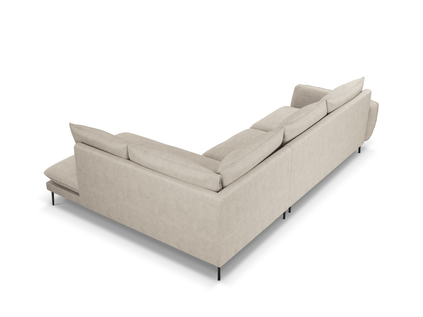 Cosmopolitan Design højrevendt hjørnesofa, "Vienna", 6-personers, 275 × 185 × 95 cm, Positano, sorte metalben