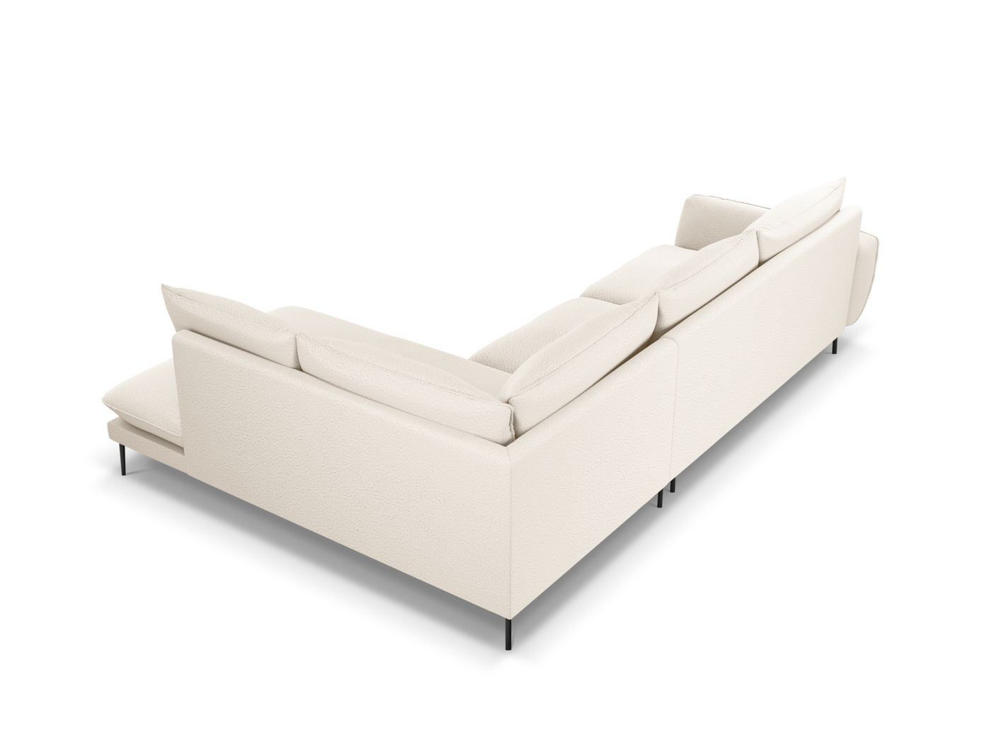Cosmopolitan Design højrevendt bouclé-hjørnesofa, "Vienna", 6-personers, 275 × 185 × 95 cm, Ascot, sorte metalben