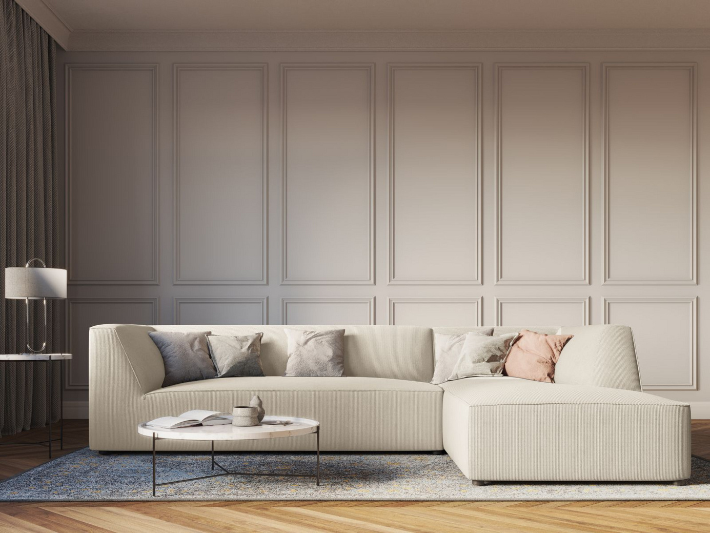 Cosmopolitan Design højrevendt modulhjørnesofa, "Siena", 4-personers, 273 × 180 × 69 cm, Scala, sorte plastben, Variant RC_M_100