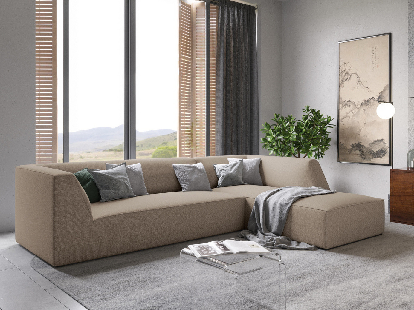Cosmopolitan Design højrevendt modulhjørnesofa, "Siena", 4-personers, 273 × 180 × 69 cm, Ottawa, sorte plastben, Variant RC_M_137