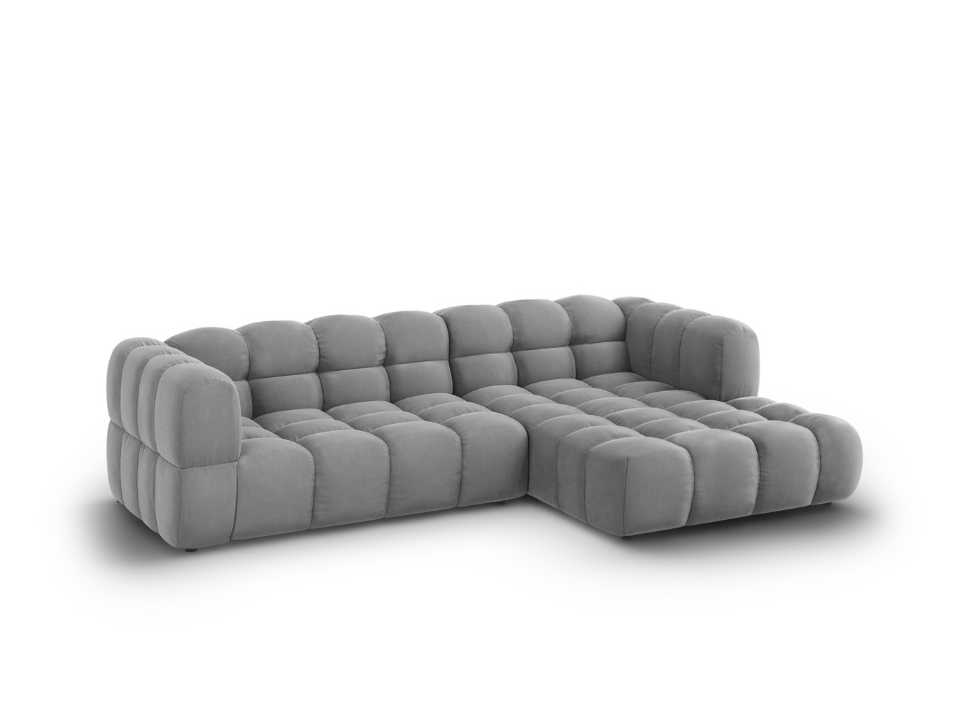Cosmopolitan Design højrevendt velourmodulhjørnesofa, "Sky", 4-personers, 272 × 162 × 70 cm, Casino, sorte plastben