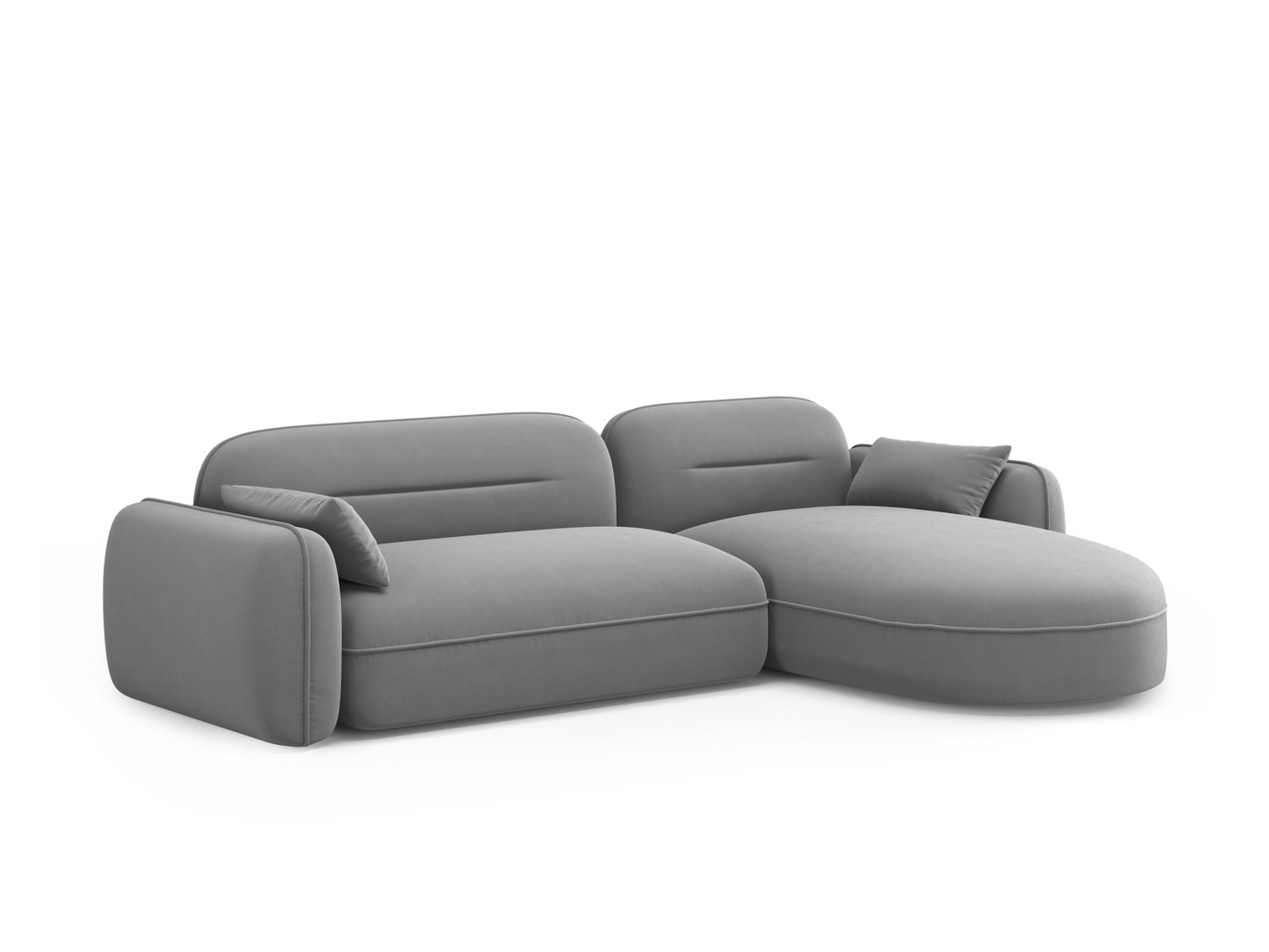 Cosmopolitan Design højrevendt velourmodulhjørnesofa, "Sydney", 4-personers, 275 × 165 × 70 cm, Casino, sorte plastben