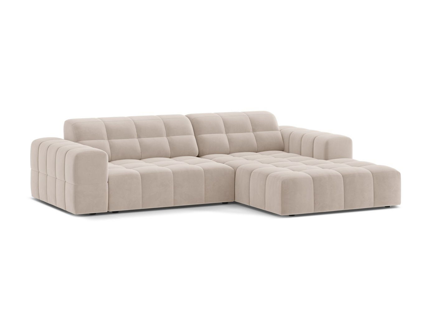 Cosmopolitan Design højrevendt velourhjørnesofa, "Chicago", 3-personers, 234 × 167 × 78 cm, Venus, sorte plastben