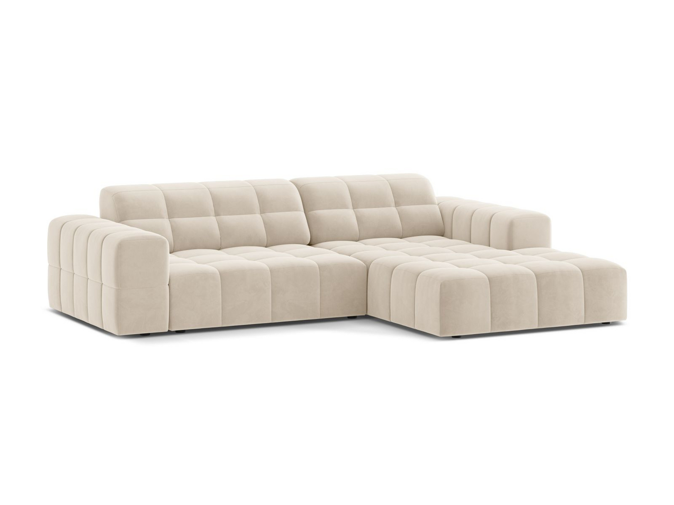 Cosmopolitan Design højrevendt velourhjørnesofa, "Chicago", 3-personers, 234 × 167 × 78 cm, Bluvel, sorte plastben