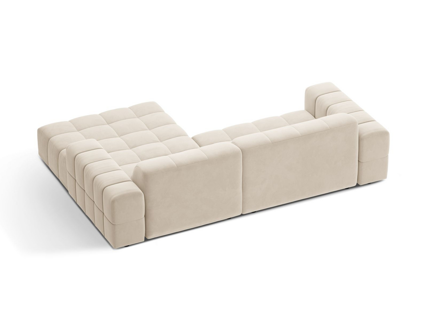 Cosmopolitan Design højrevendt velourhjørnesofa, "Chicago", 3-personers, 234 × 167 × 78 cm, Bluvel, sorte plastben