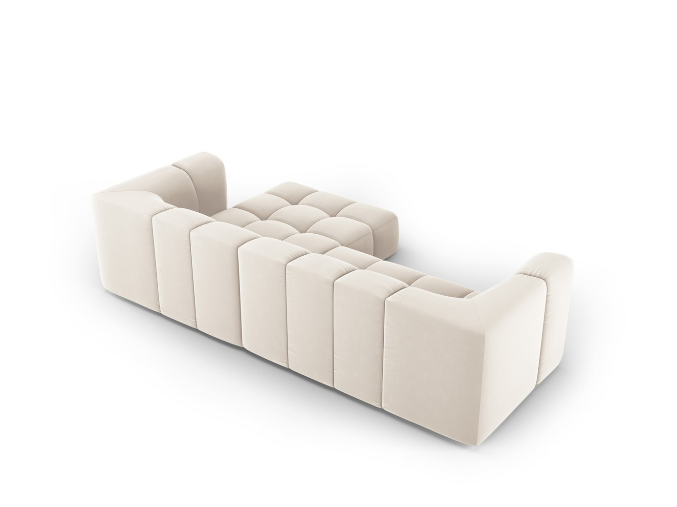 Cosmopolitan Design højrevendt velourmodulhjørnesofa, "Moritz", 3-personers, 256 × 160 × 70 cm, Bluvel, sorte plastben