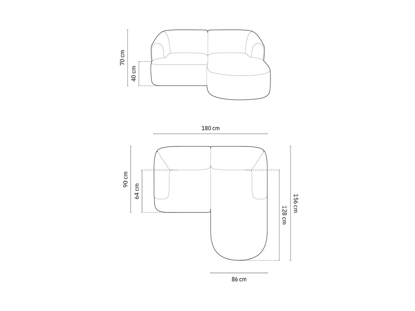 Cosmopolitan Design højrevendt velourmodulhjørnesofa, "Campi", 3-personers, 180 × 156 × 70 cm, Vogue, sorte plastben