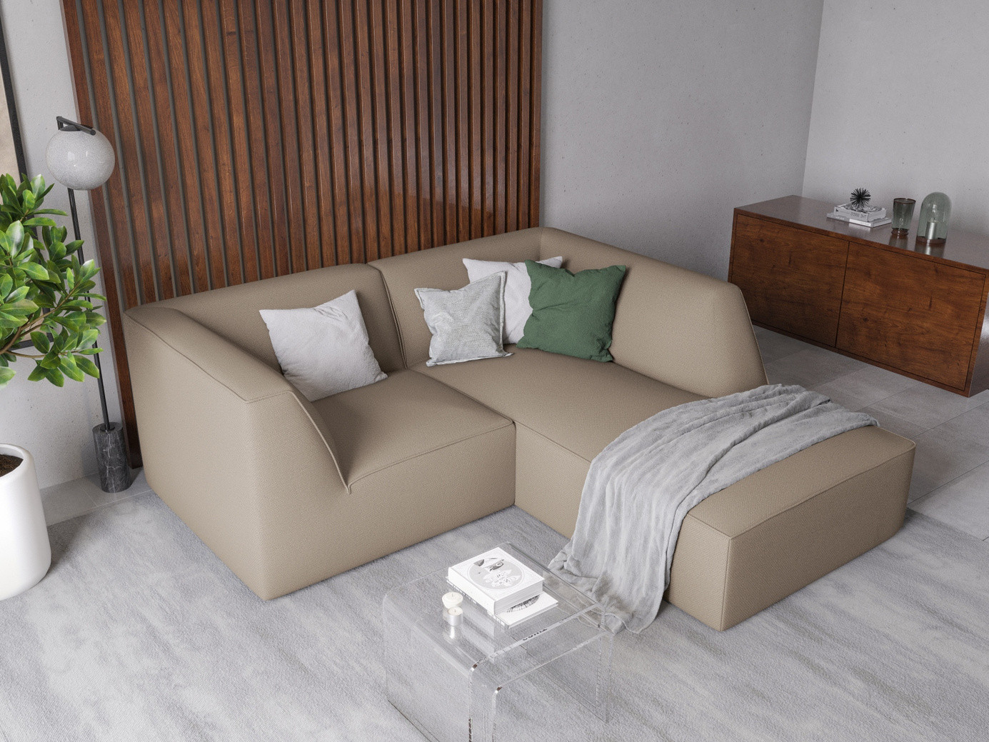 Cosmopolitan Design højrevendt modulhjørnesofa, "Siena", 3-personers, 186 × 180 × 69 cm, Ottawa, sorte plastben