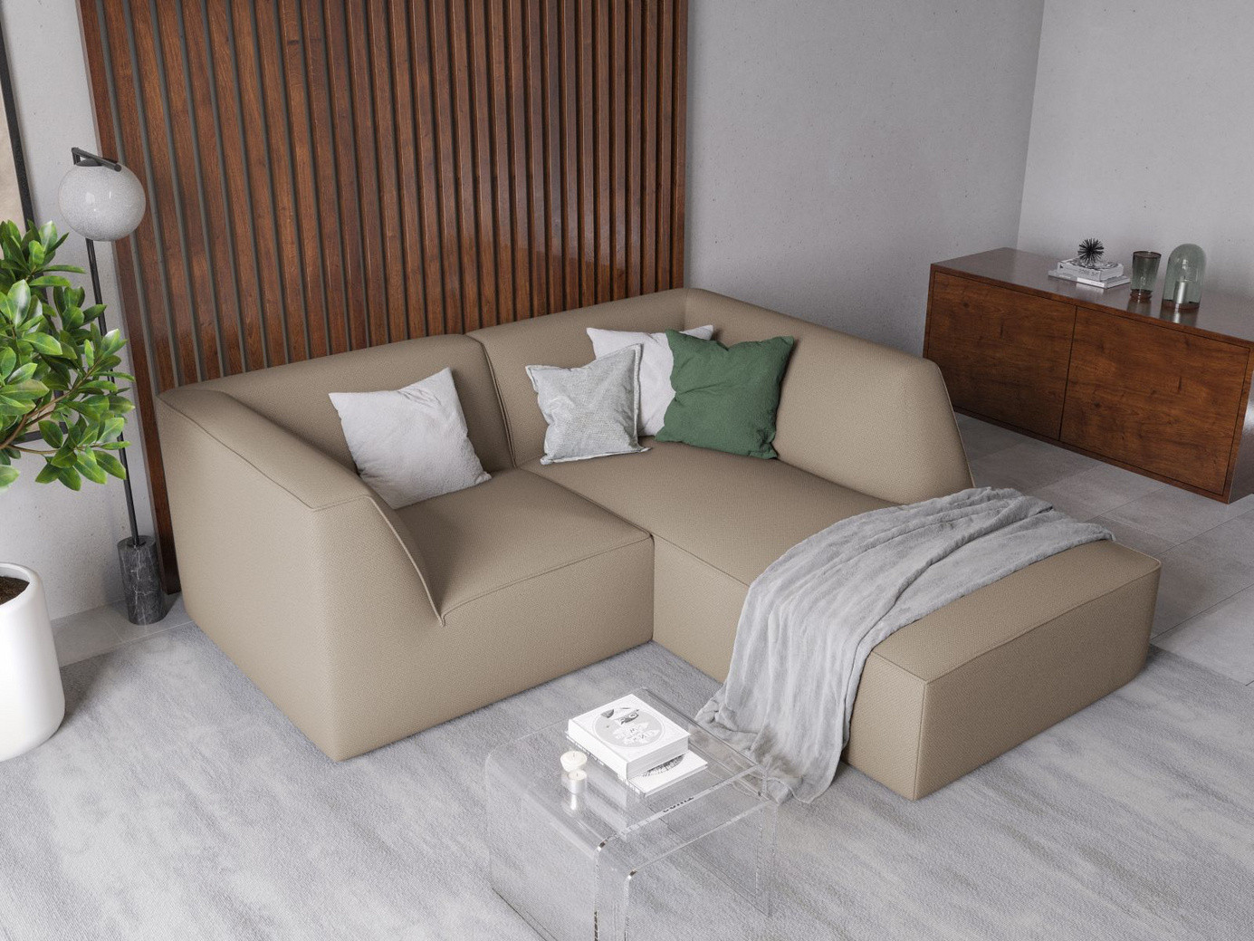 Cosmopolitan Design højrevendt modulhjørnesofa, "Siena", 3-personers, 186 × 180 × 69 cm, Ottawa, sorte plastben