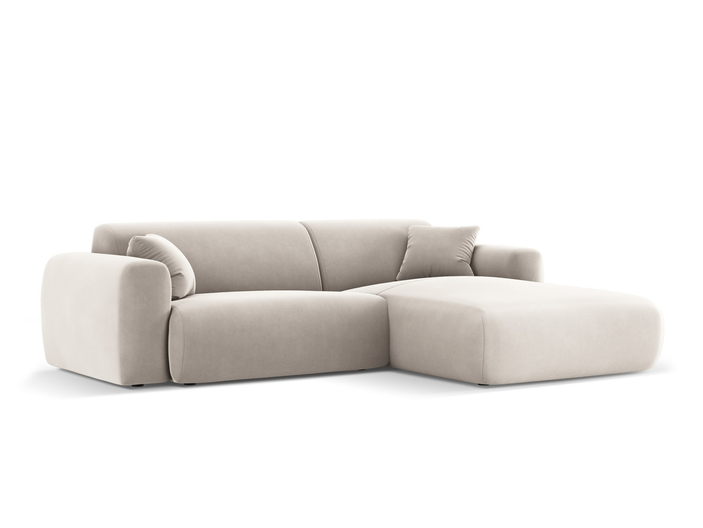 Cosmopolitan Design højrevendt velourhjørnesofa, "Nolio", 4-personers, 235 × 170 × 72 cm, Casino, sorte plastben