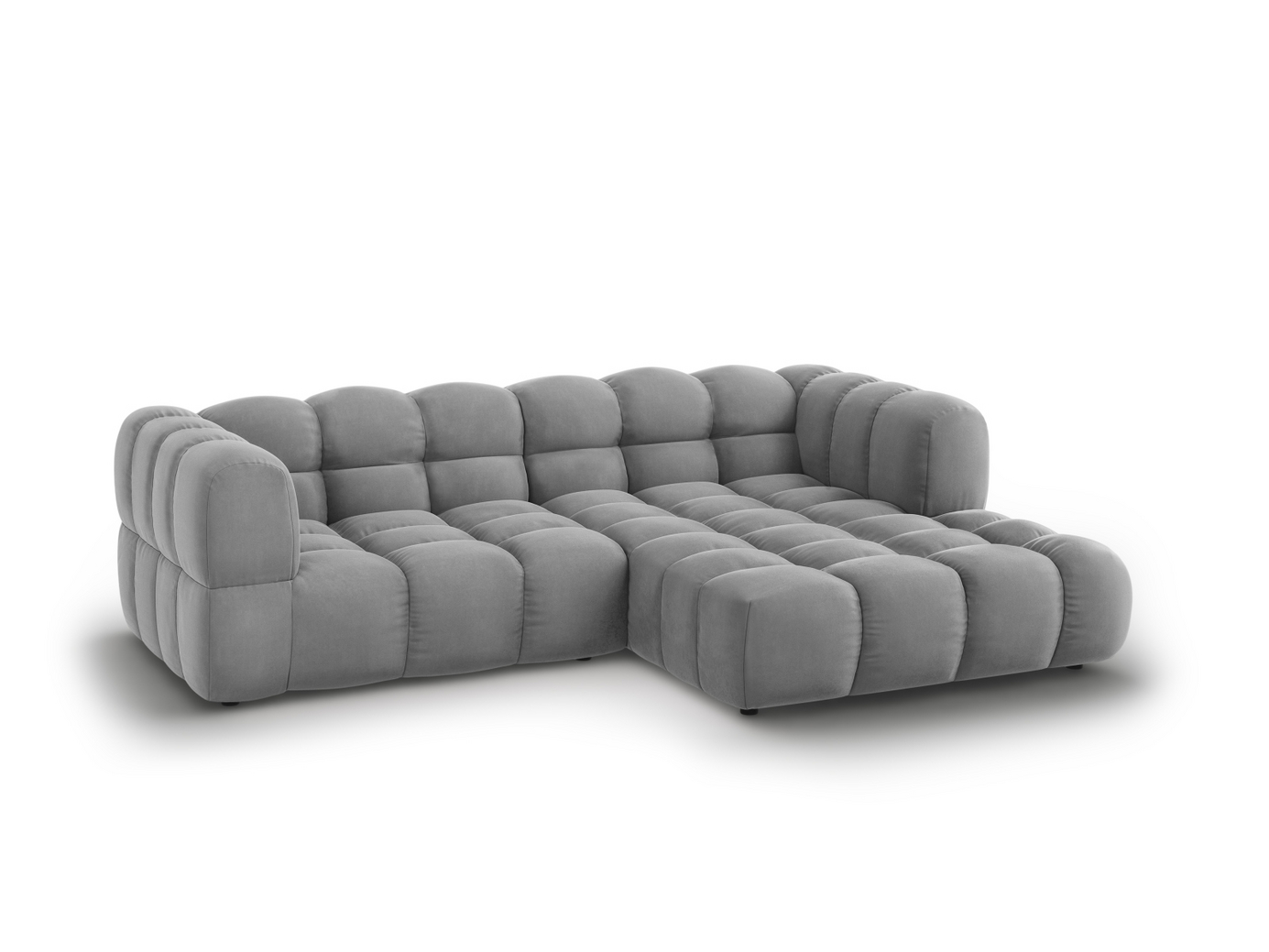 Cosmopolitan Design højrevendt velourmodulhjørnesofa, "Sky", 3-personers, 244 × 162 × 70 cm, Casino, sorte plastben