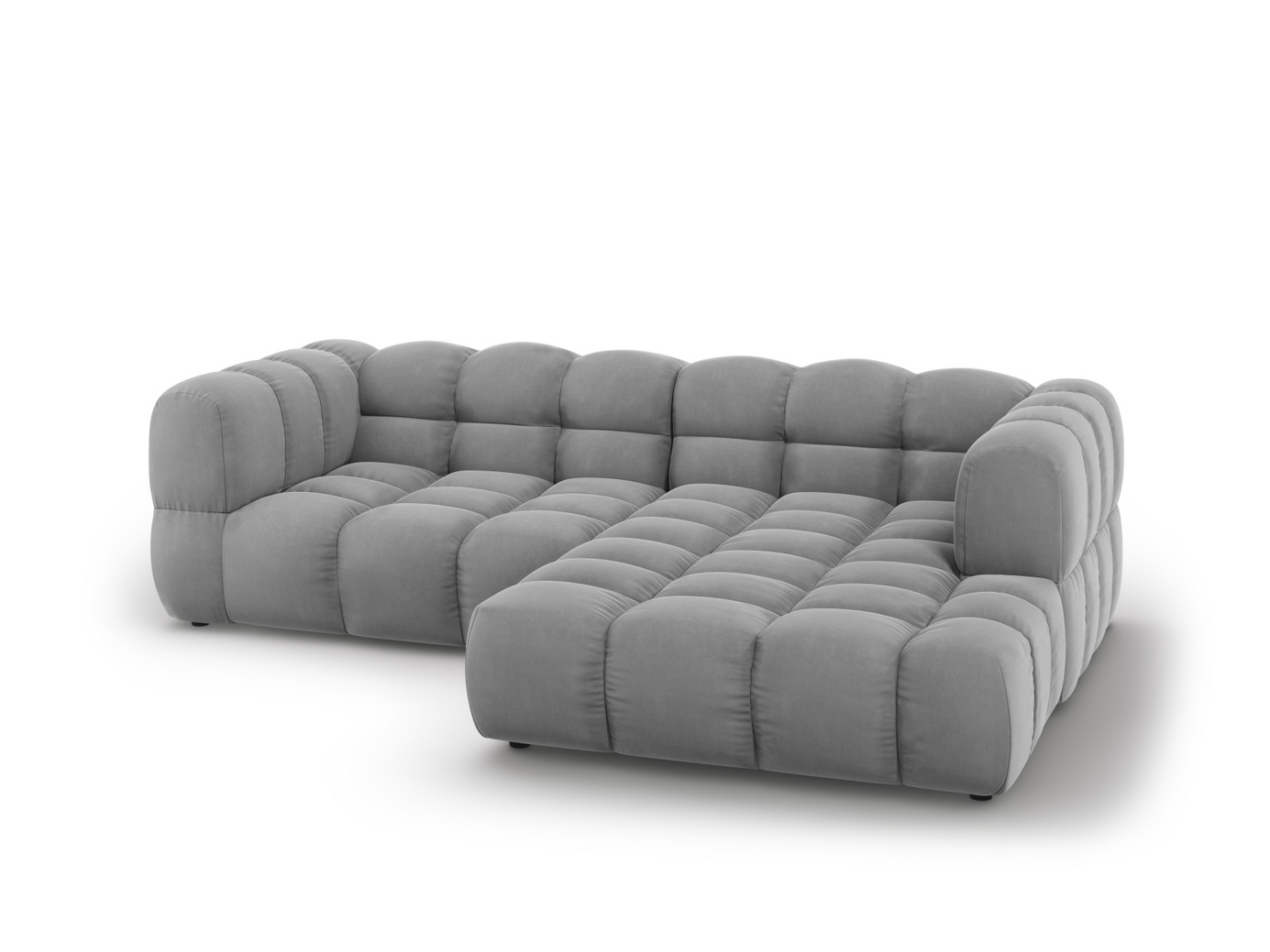 Cosmopolitan Design højrevendt velourmodulhjørnesofa, "Sky", 3-personers, 244 × 162 × 70 cm, Casino, sorte plastben