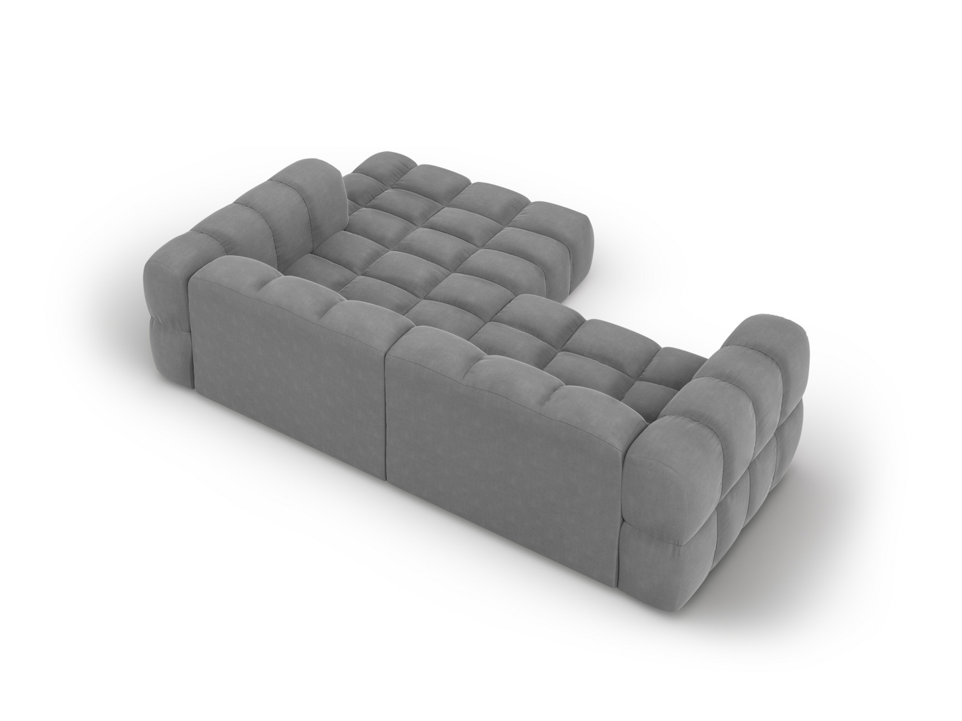 Cosmopolitan Design højrevendt velourmodulhjørnesofa, "Sky", 3-personers, 244 × 162 × 70 cm, Casino, sorte plastben