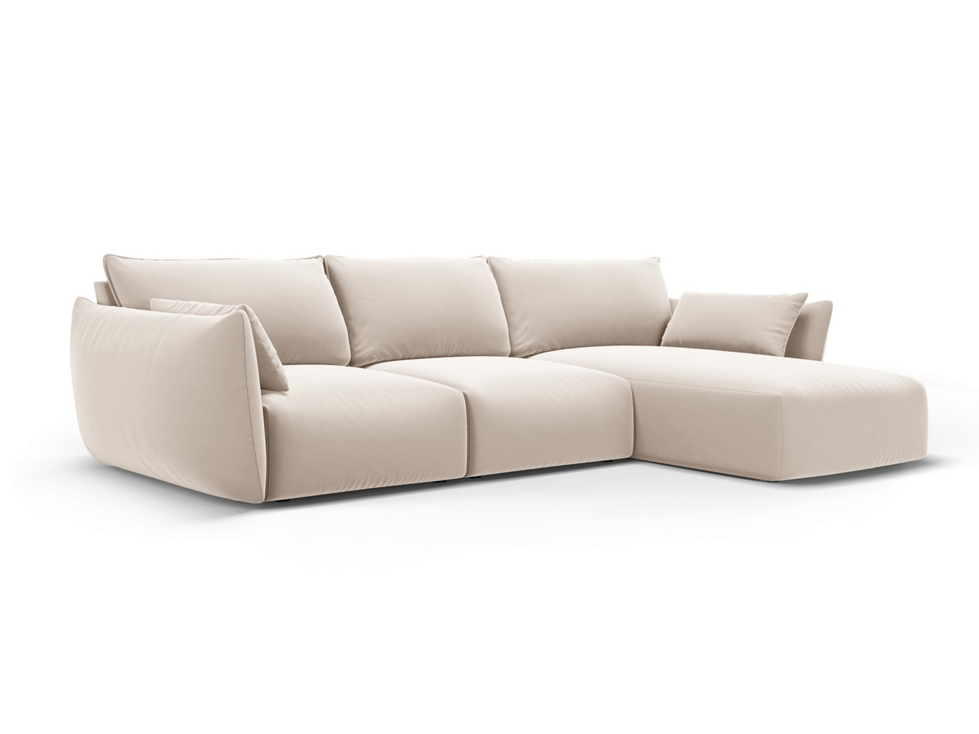 Cosmopolitan Design højrevendt velourhjørnesofa, "Matera", 5-personers, 280 × 171 × 85 cm, Salvador, sorte plastben