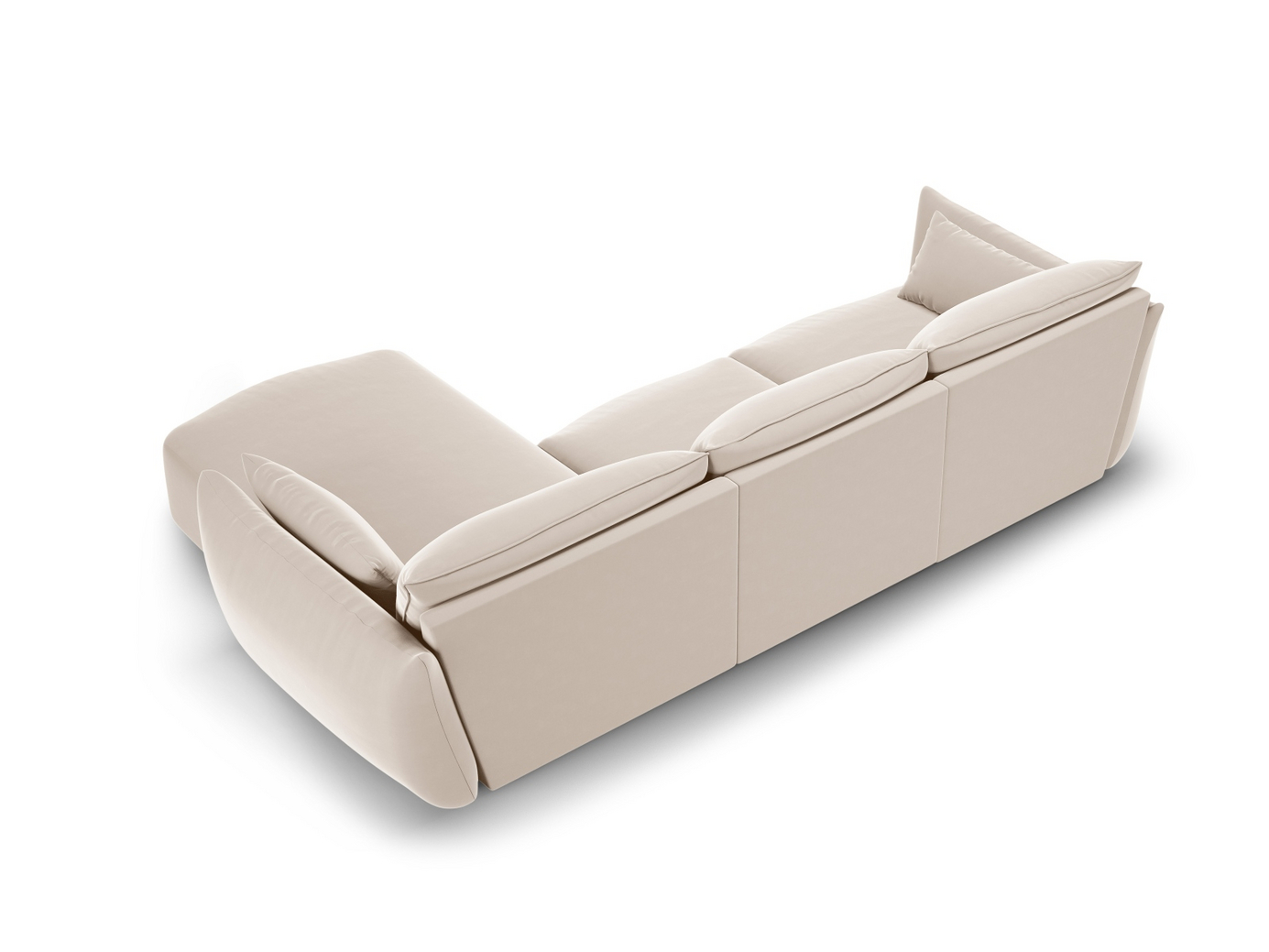 Cosmopolitan Design højrevendt velourhjørnesofa, "Matera", 5-personers, 280 × 171 × 85 cm, Salvador, sorte plastben