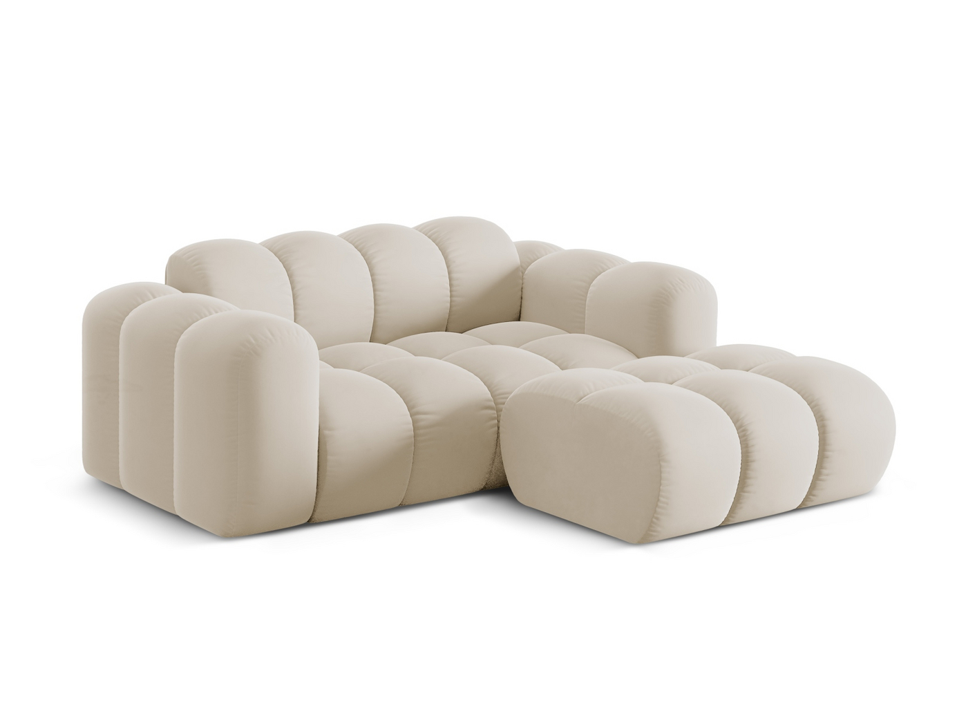Cosmopolitan Design højrevendt velourhjørnesofa, "Treno", 2-personers, 180 × 164 × 70 cm, Bluvel, sorte plastben