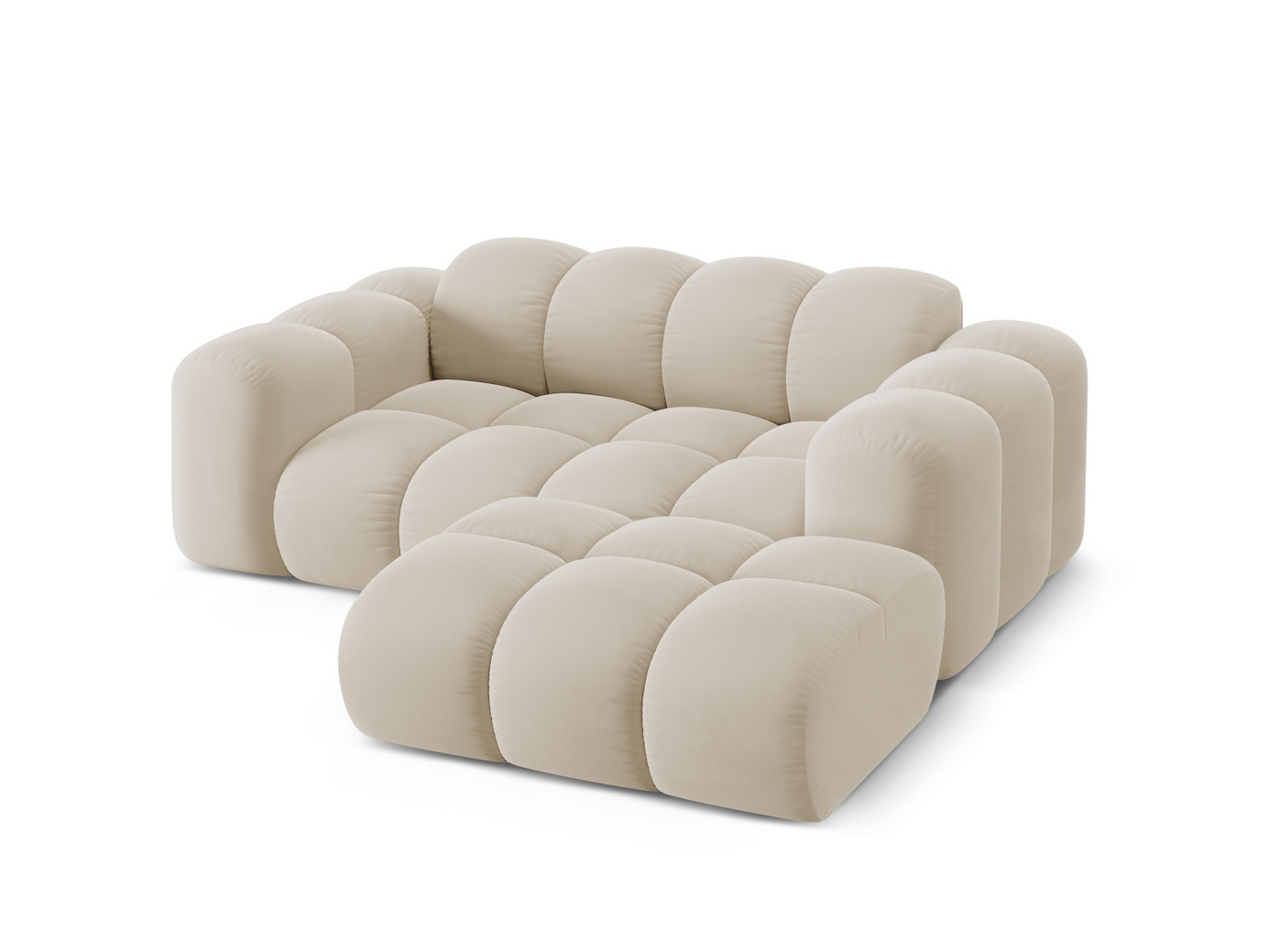 Cosmopolitan Design højrevendt velourhjørnesofa, "Treno", 2-personers, 180 × 164 × 70 cm, Bluvel, sorte plastben