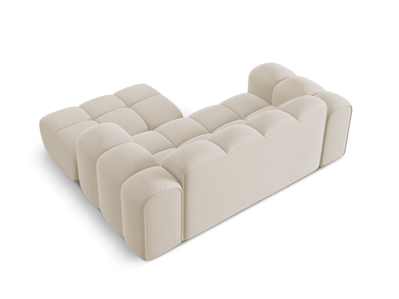 Cosmopolitan Design højrevendt velourhjørnesofa, "Treno", 2-personers, 180 × 164 × 70 cm, Bluvel, sorte plastben