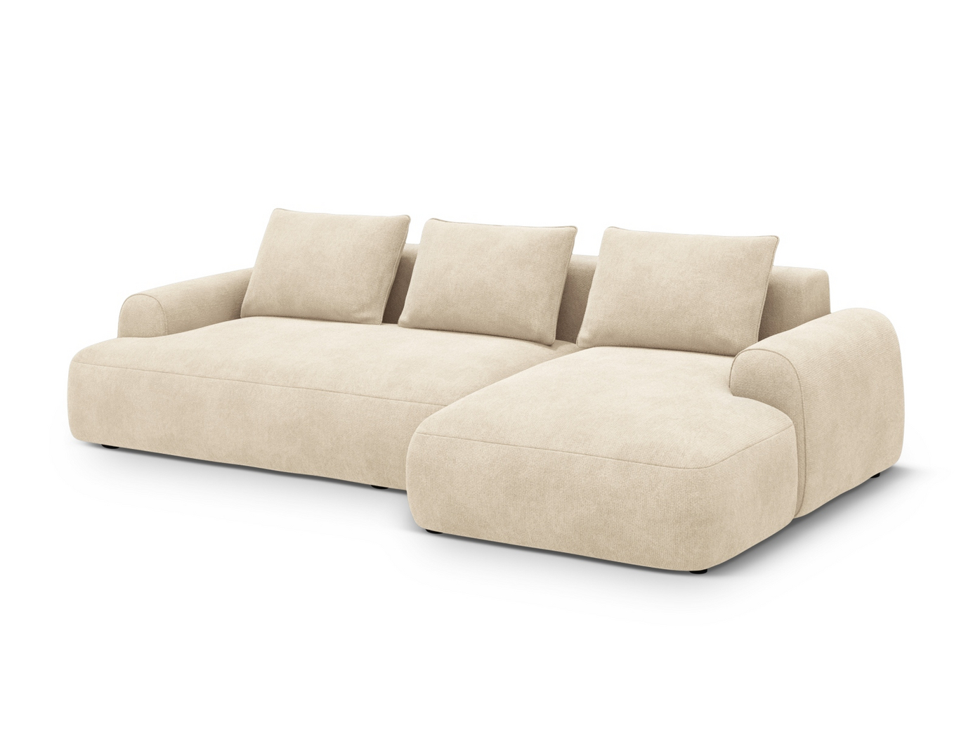 Cosmopolitan Design højrevendt velourhjørnesovesofa med opbevaring, "Calma", 3-personers, 275 × 142 × 84 cm, Vogue, sorte plastben
