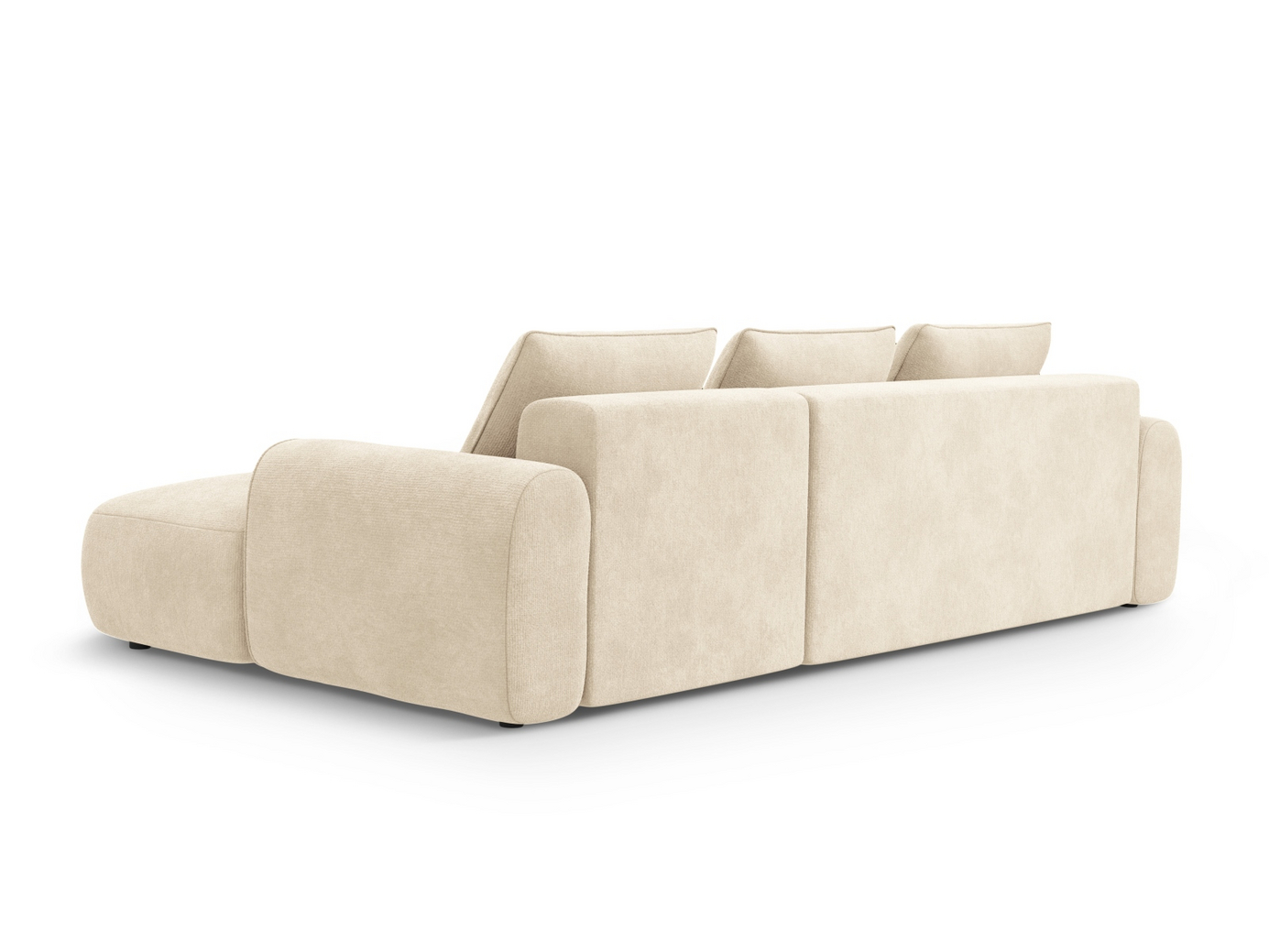 Cosmopolitan Design højrevendt velourhjørnesovesofa med opbevaring, "Calma", 3-personers, 275 × 142 × 84 cm, Vogue, sorte plastben