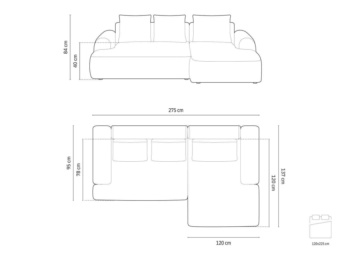 Cosmopolitan Design højrevendt velourhjørnesovesofa med opbevaring, "Calma", 3-personers, 275 × 142 × 84 cm, Vogue, sorte plastben
