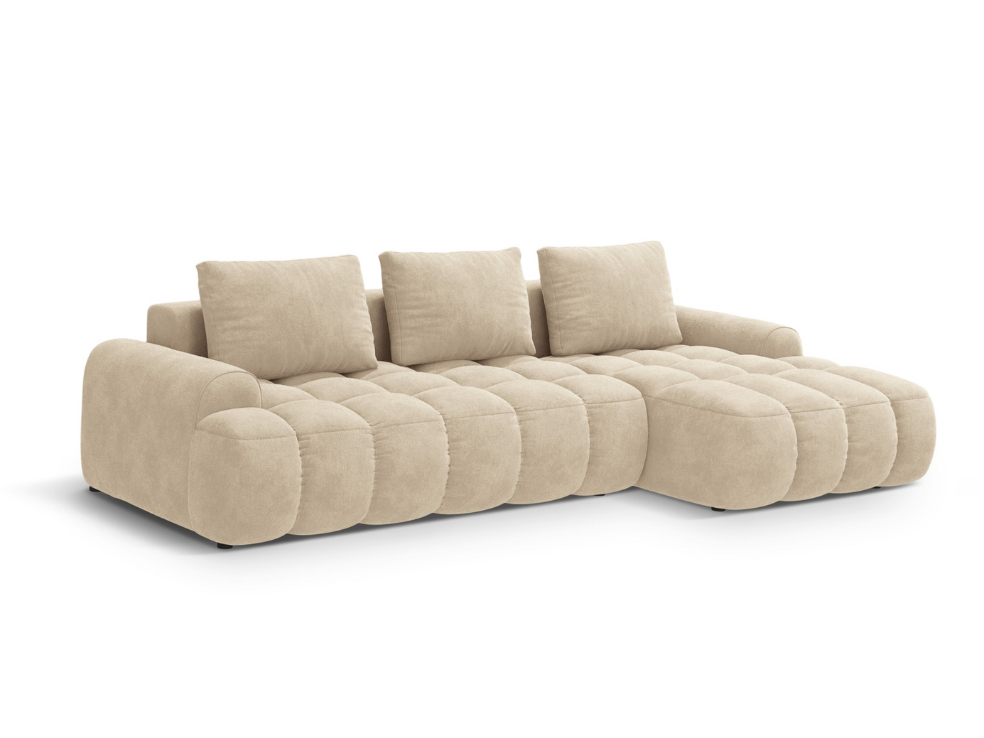 Cosmopolitan Design højrevendt velourhjørnesovesofa med opbevaring, "Linz", 3-personers, 275 × 142 × 84 cm, Vogue, sorte plastben, Variant RCF_120