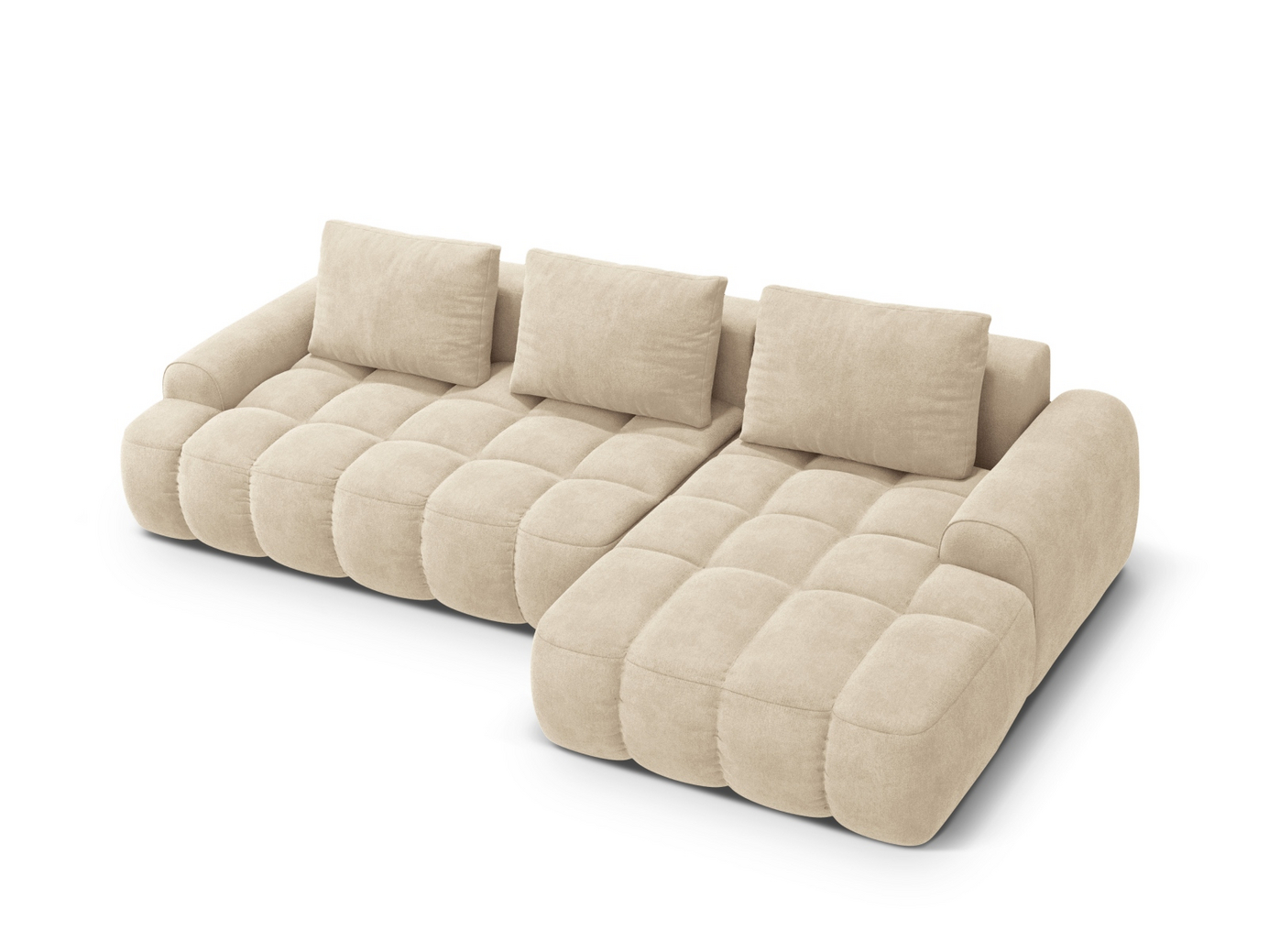 Cosmopolitan Design højrevendt velourhjørnesovesofa med opbevaring, "Linz", 3-personers, 275 × 142 × 84 cm, Vogue, sorte plastben, Variant RCF_120