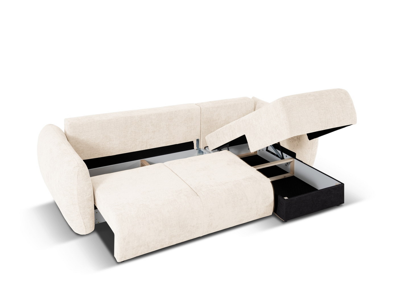 Cosmopolitan Design højrevendt hjørnesovesofa med opbevaring, "Matera", 4-personers, 253 × 173 × 86 cm, Haga, sorte plastben