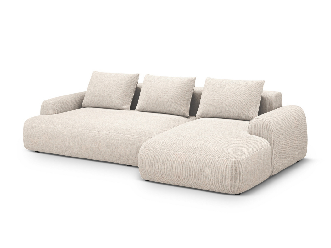 Cosmopolitan Design højrevendt hjørnesovesofa med opbevaring, "Calma", 3-personers, 275 × 142 × 84 cm, Baltimore, sorte plastben