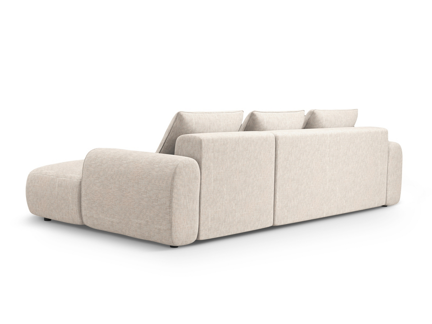 Cosmopolitan Design højrevendt hjørnesovesofa med opbevaring, "Calma", 3-personers, 275 × 142 × 84 cm, Baltimore, sorte plastben