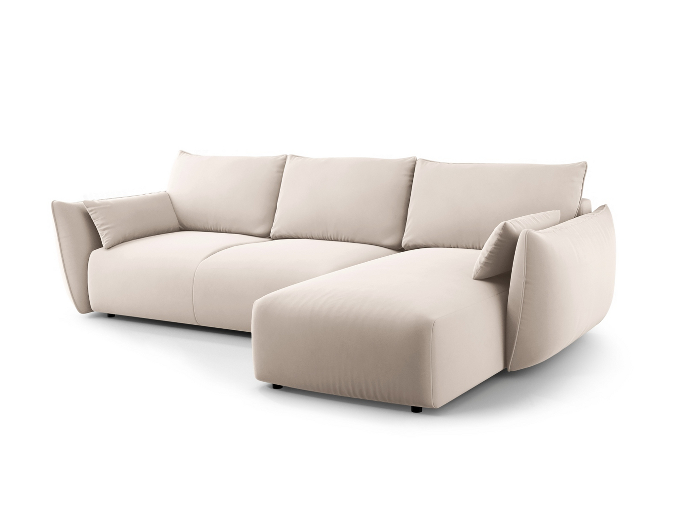 Cosmopolitan Design højrevendt velourhjørnesovesofa med opbevaring, "Matera", 4-personers, 253 × 173 × 86 cm, Salvador, sorte plastben