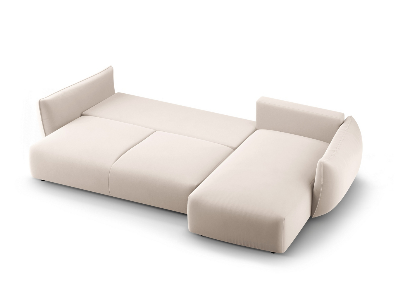 Cosmopolitan Design højrevendt velourhjørnesovesofa med opbevaring, "Matera", 4-personers, 253 × 173 × 86 cm, Salvador, sorte plastben