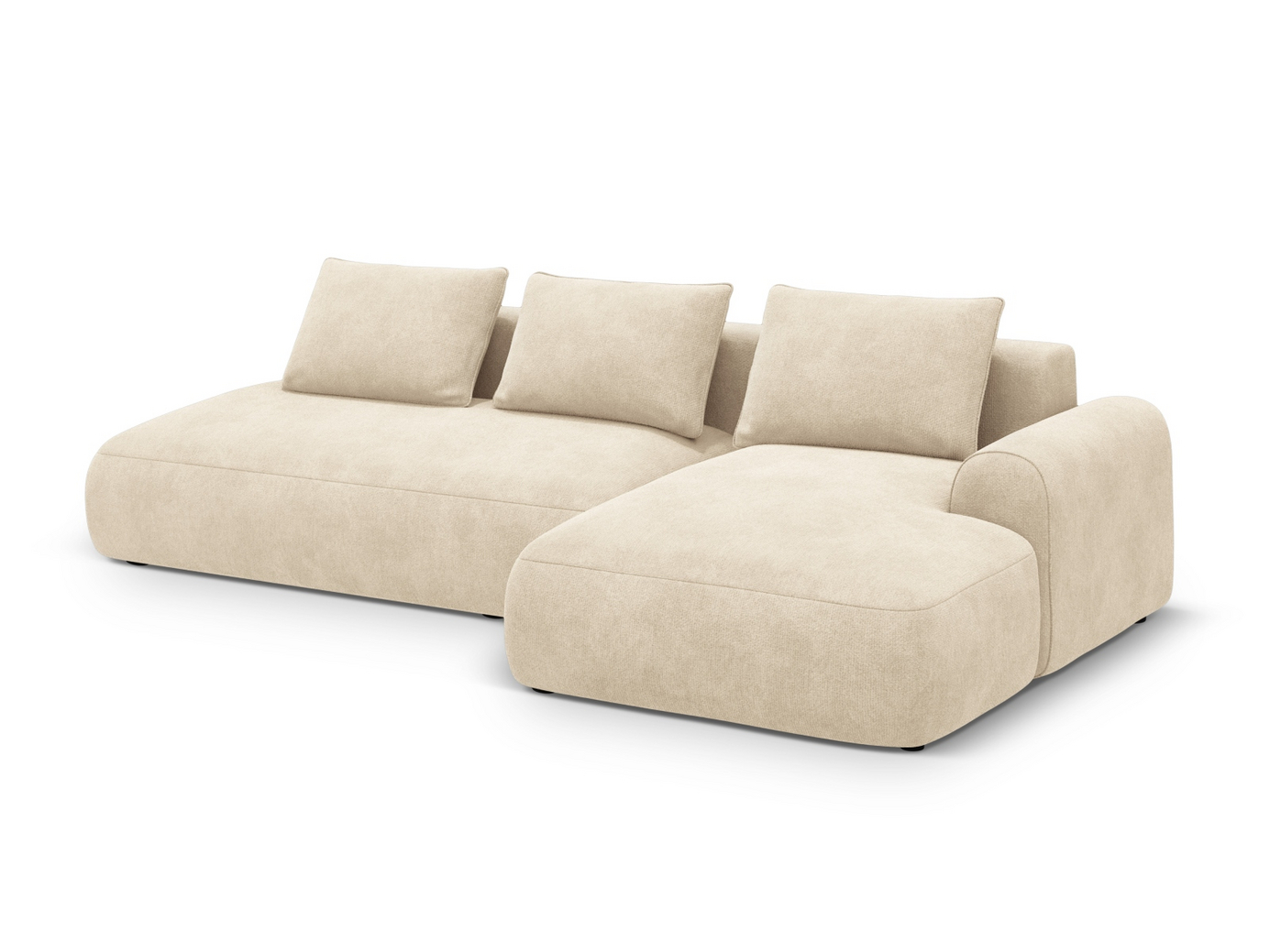Cosmopolitan Design højrevendt velourhjørnesovesofa med opbevaring, "Calma", 5-personers, 275 × 142 × 84 cm, Vogue, sorte plastben
