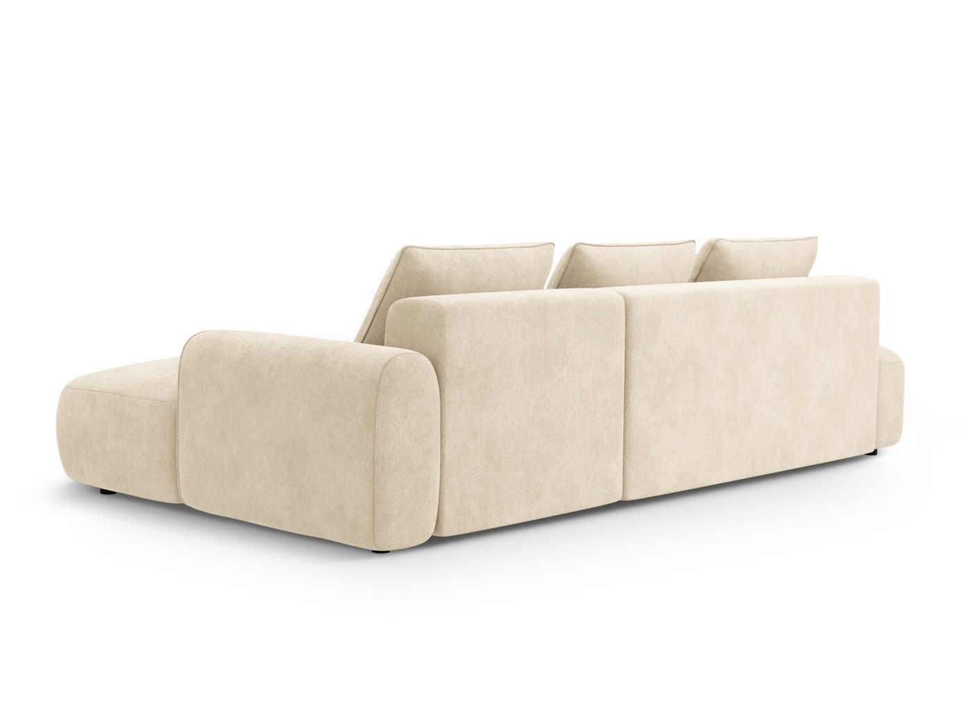 Cosmopolitan Design højrevendt velourhjørnesovesofa med opbevaring, "Calma", 5-personers, 275 × 142 × 84 cm, Vogue, sorte plastben