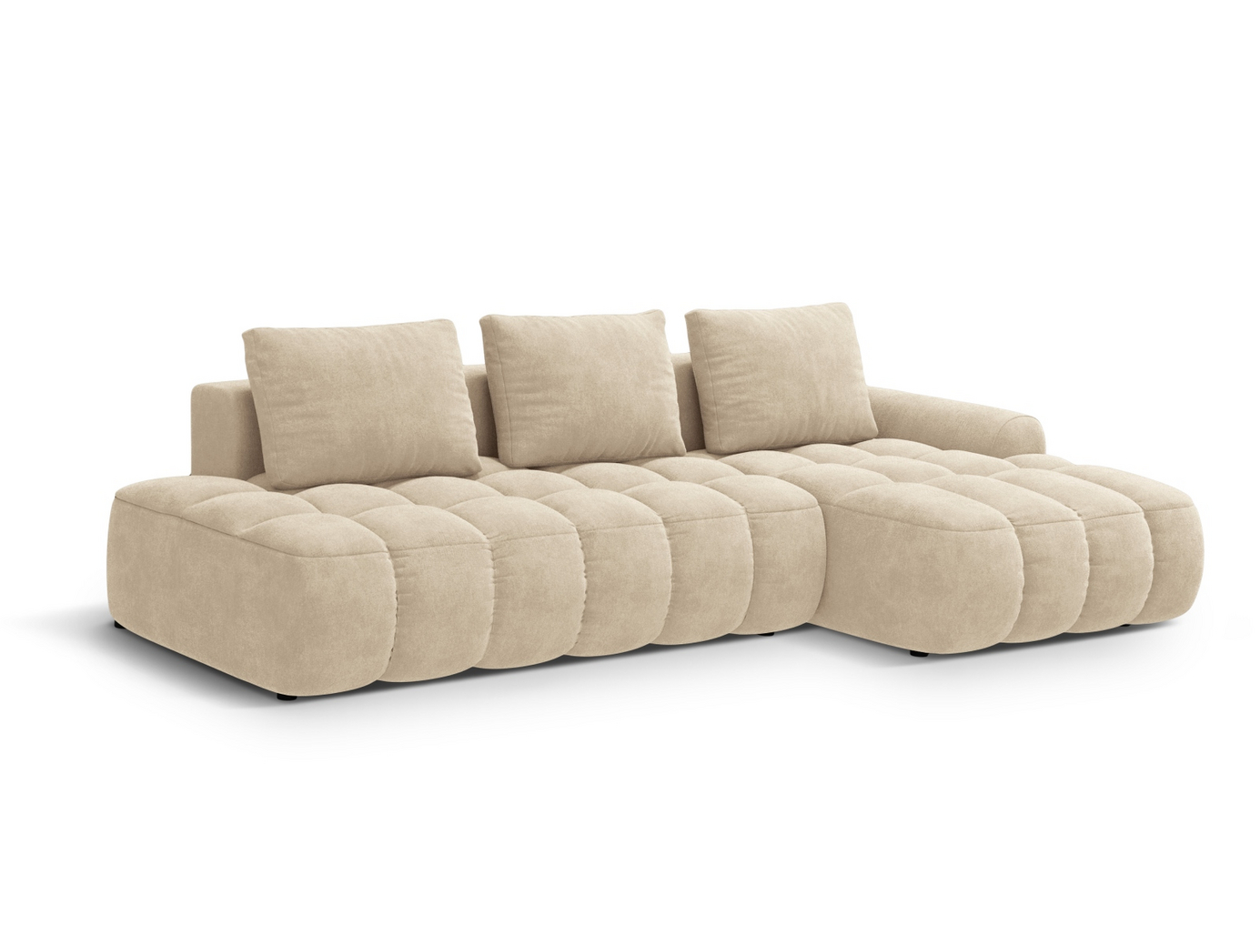 Cosmopolitan Design højrevendt velourhjørnesovesofa med opbevaring, "Linz", 3-personers, 275 × 142 × 84 cm, Vogue, sorte plastben, Variant RCFO_120