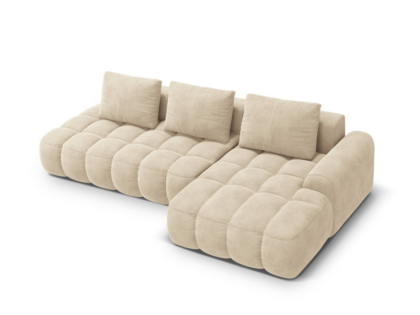 Cosmopolitan Design højrevendt velourhjørnesovesofa med opbevaring, "Linz", 3-personers, 275 × 142 × 84 cm, Vogue, sorte plastben, Variant RCFO_120