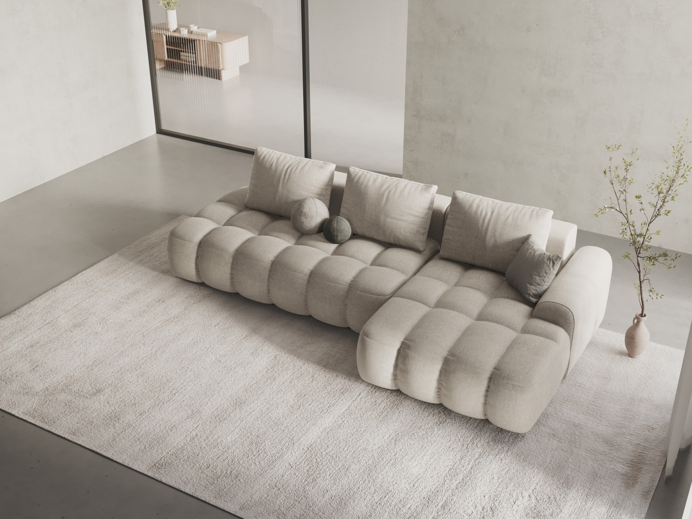 Cosmopolitan Design højrevendt hjørnesovesofa med opbevaring, "Linz", 3-personers, 275 × 142 × 84 cm, Sorella, sorte plastben, Variant RCFO_193