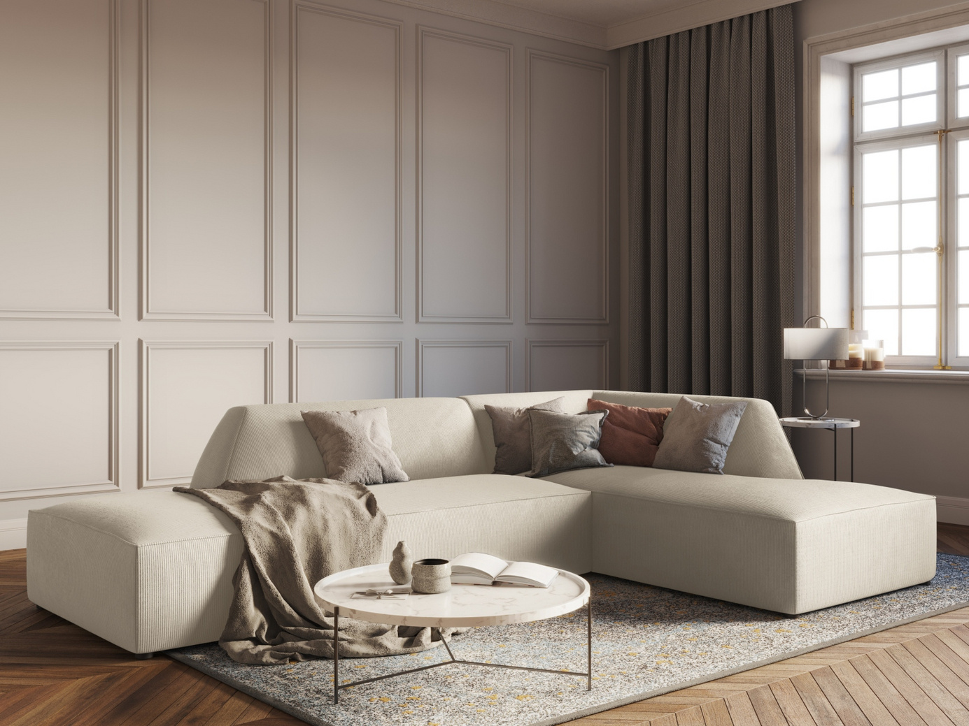 Cosmopolitan Design højrevendt modulhjørnesofa, "Siena", 4-personers, 273 × 180 × 69 cm, Scala, sorte plastben, Variant RCO_100