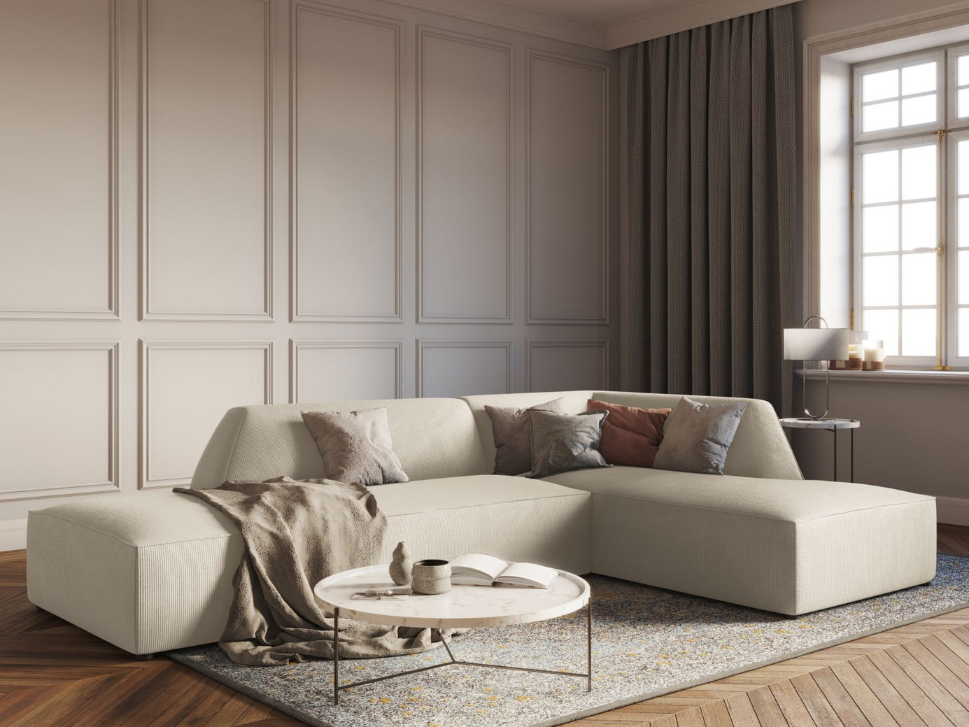 Cosmopolitan Design højrevendt modulhjørnesofa, "Siena", 4-personers, 273 × 180 × 69 cm, Scala, sorte plastben, Variant RCO_100