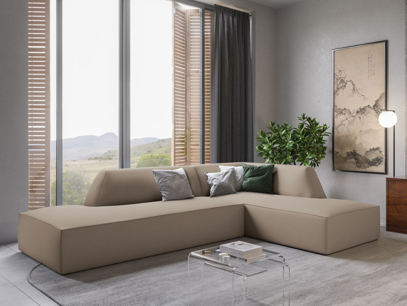 Cosmopolitan Design højrevendt modulhjørnesofa, "Siena", 4-personers, 273 × 180 × 69 cm, Ottawa, sorte plastben, Variant RCO_137