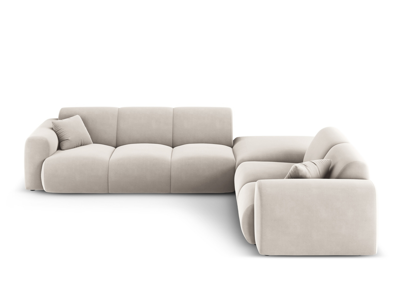 Cosmopolitan Design højrevendt velourhjørnesofa, "Nolio", 4-personers, 315 × 250 × 72 cm, Casino, sorte plastben