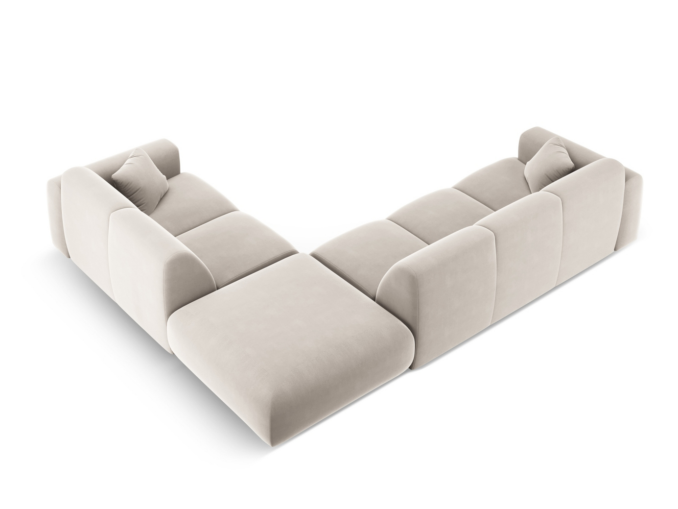 Cosmopolitan Design højrevendt velourhjørnesofa, "Nolio", 4-personers, 315 × 250 × 72 cm, Casino, sorte plastben