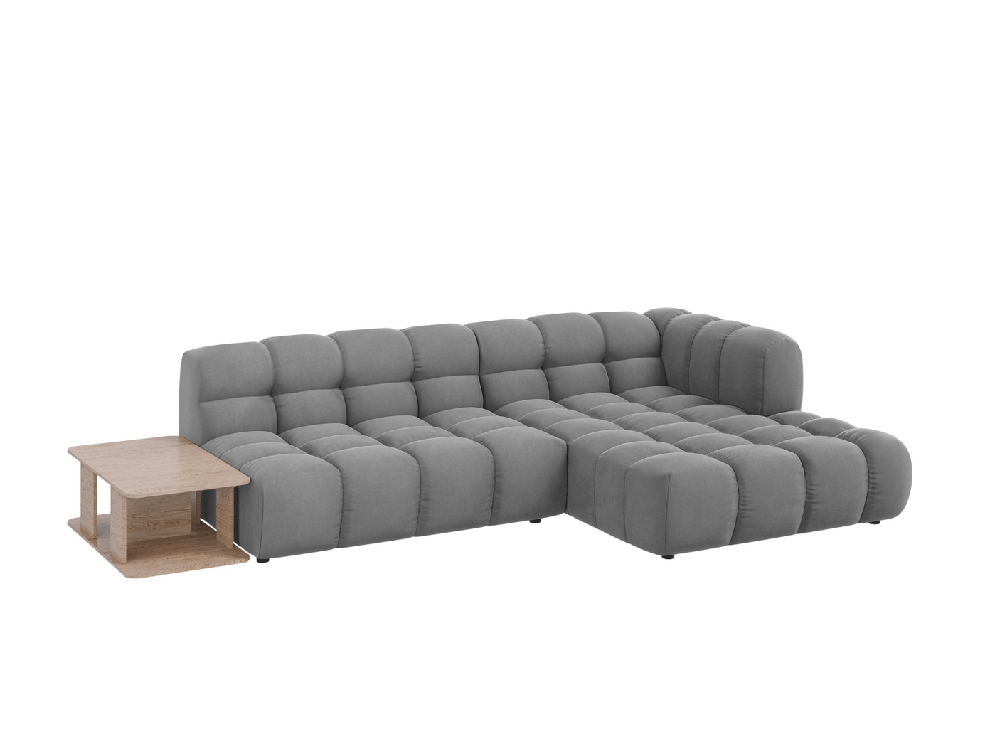 Cosmopolitan Design højrevendt velourmodulhjørnesofa, "Sky", 4-personers, 297 × 162 × 70 cm, Casino, sorte plastben